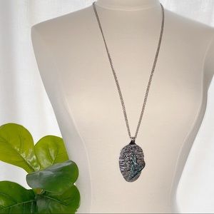 Silver-tone Large Oval With Patina Heart Necklace
